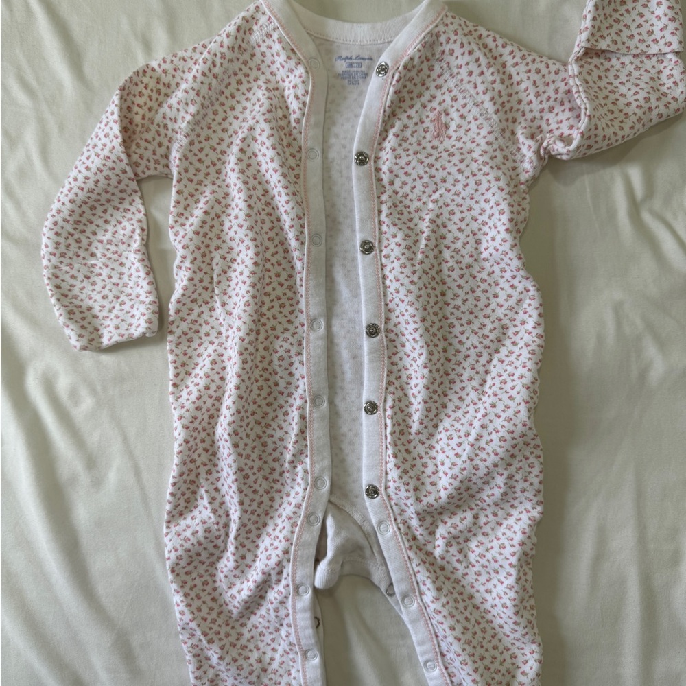 Ralph Lauren Baby White and Pink Floral One-Piece